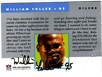 1992 Pro Line Portraits Autographs #51 William Fuller