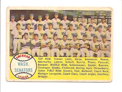 1958 Topps #44 Washington Senators TC