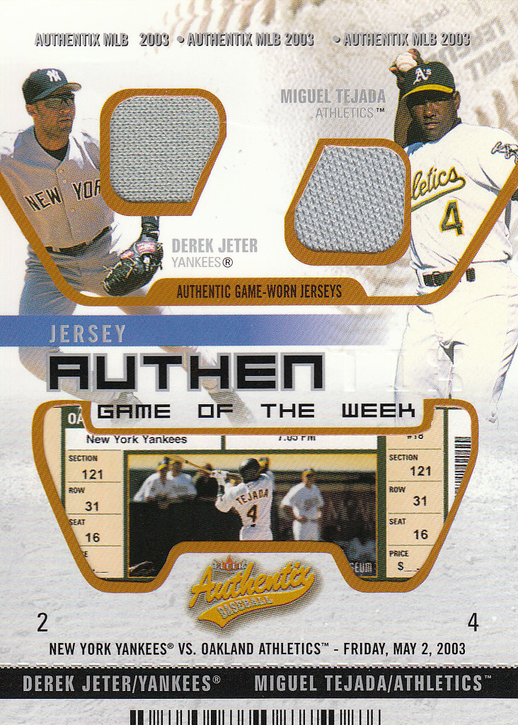 2003 Fleer Authentix Game Jersey Game of the Week Unripped #DJMT Derek Jeter/Miguel Tejada