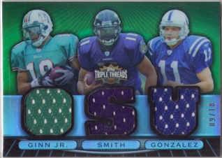 2007 Topps Triple Threads Relic Combos Emerald #32 Ted Ginn Jr./Troy Smith/Anthony Gonzalez