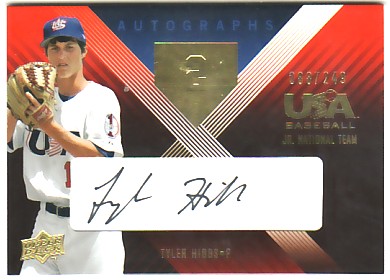 2008 USA Baseball Junior National Team Signatures Black #UE4 Tyler Hibbs