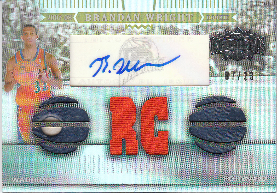 2007-08 Topps Triple Threads Rookie Relics Autographs Sepia #139 Brandan Wright