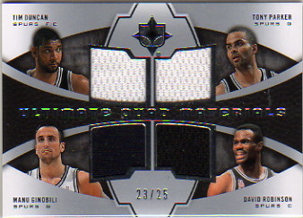 2007-08 Ultimate Collection Materials Quad #DPGR Tim Duncan/Tony Parker/Manu Ginobili/David Robinson