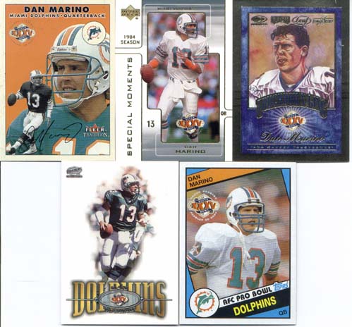 Dan Marino, Superbowl XXXV - 5 Card Promo Set / Fleer / Topps / Upper Deck / Leaf - Donruss / Pacific