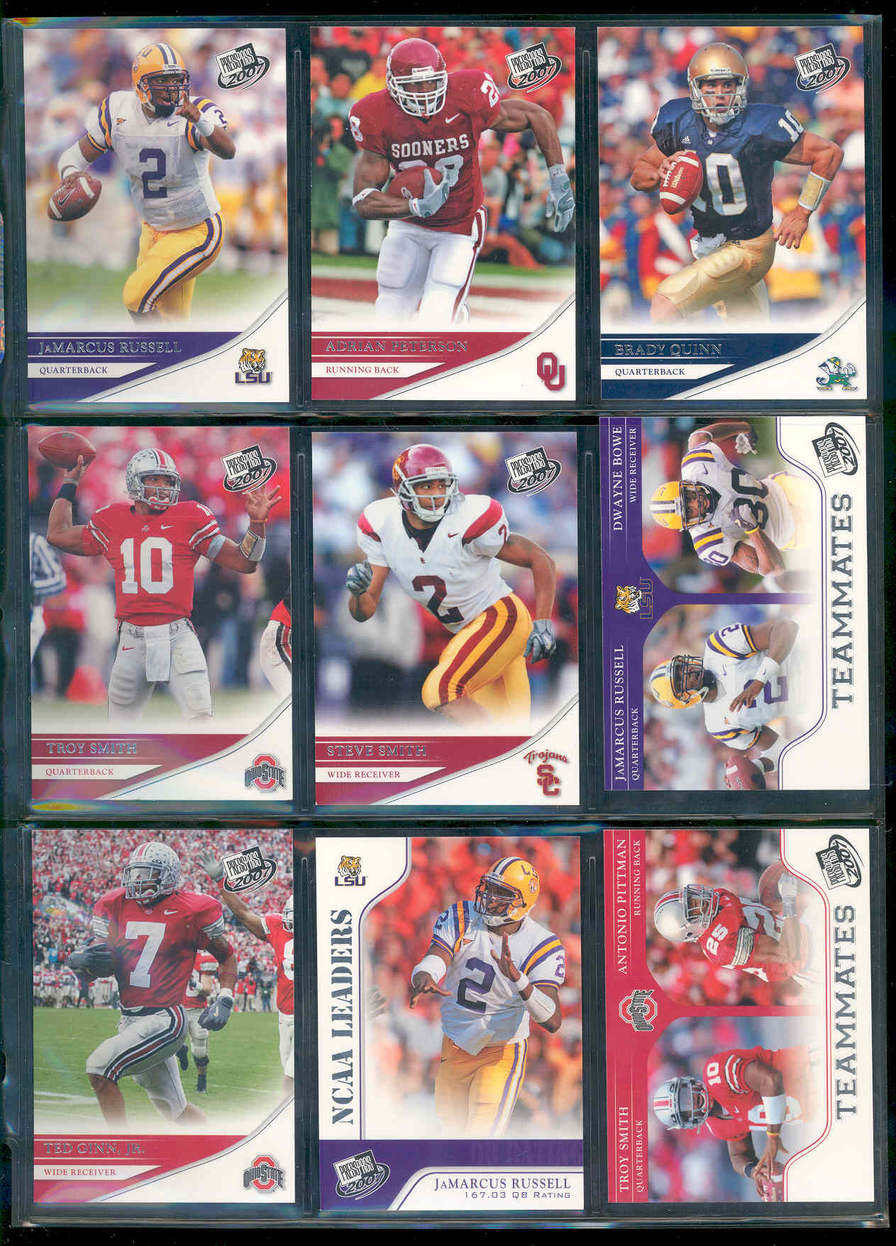 2007 Press Pass Complete Base Set 1-100 w/ Adrain Peterson Brady Quinn JaMarcus Russell Calvin Johnson Ted ginn Jr  Rookie Cards