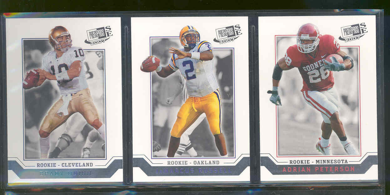 2007 Press Pass SE Complete Set 1-50  w/ Adrain Peterson Vikings Brady Quinn JaMarcus Russell Rookie Cards Low Shipping Cost!! A very hard to find set !!  