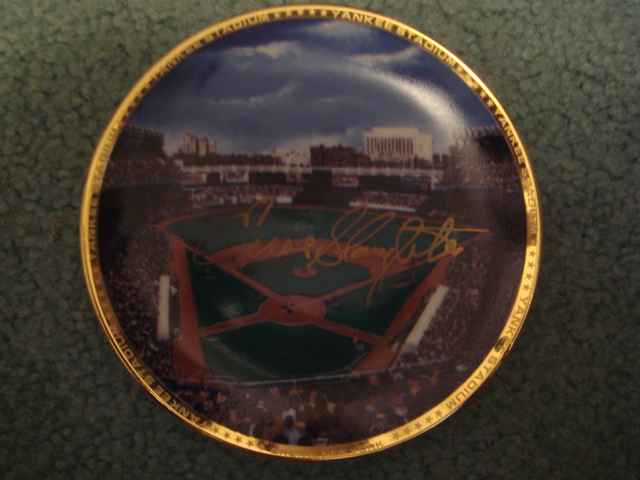Enos Slaughter Yankee Stadium Autographed 1989 Sports Impressions Mini Plate By Robert Stephen Simon With COA