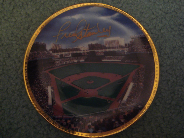 Fred Stanley Yankee Stadium Autographed 1989 Sports Impressions Mini Plate By Robert Stephen Simon With COA