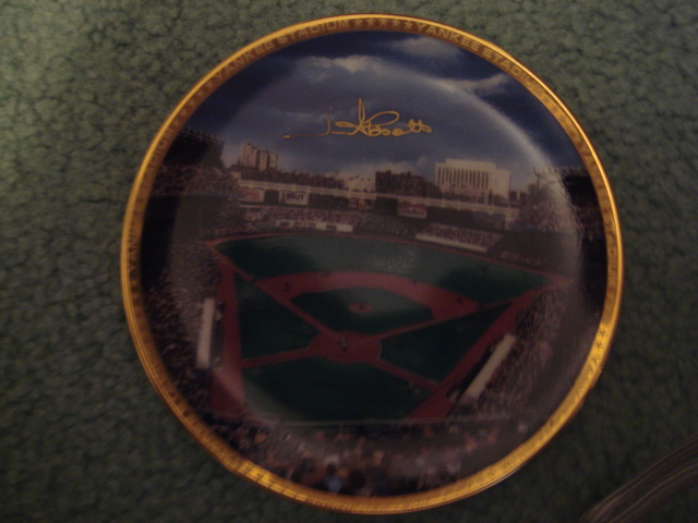 Jim Abbott Yankee Stadium Autographed 1989 Sports Impressions Mini Plate By Robert Stephen Simon With COA