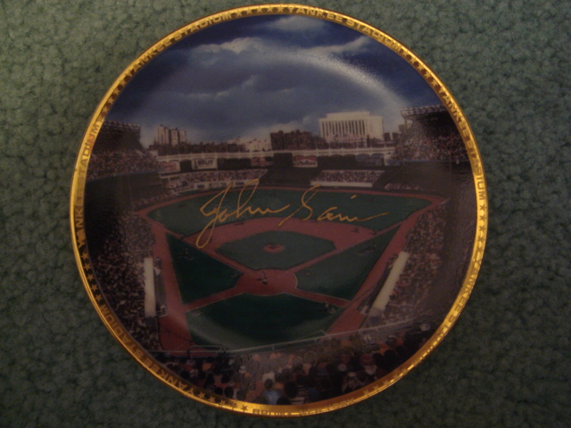 Johnny Sain Yankee Stadium Autographed 1989 Sports Impressions Mini Plate By Robert Stephen Simon With COA