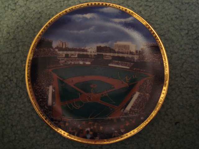 Whitey Ford Yankee Stadium Autographed 1989 Sports Impressions Mini Plate By Robert Stephen Simon With COA