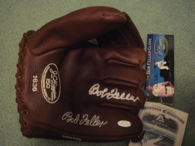 Bob Feller Autographed JC Higgins Baseball Glove Model 150 with Steiner COA