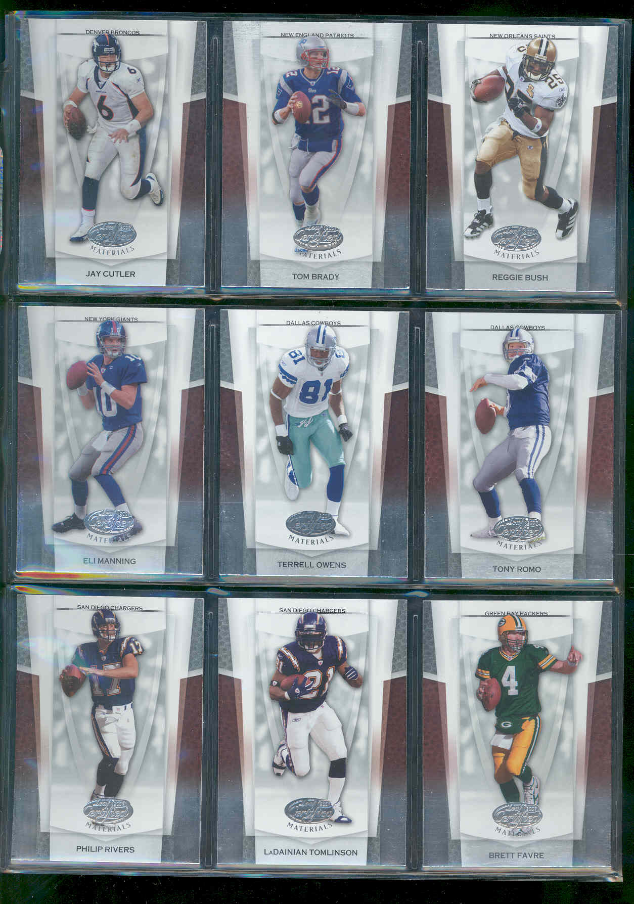 2007 Leaf Certified Materials Set 1-150 w/ Jay Cutler , Tom Brady , Reggie Bush , Eli Manning , Terrell Owens , Tony Romo , Philip Rivers , LaDainian Tomlinson , Brett Favre Low Shipping 