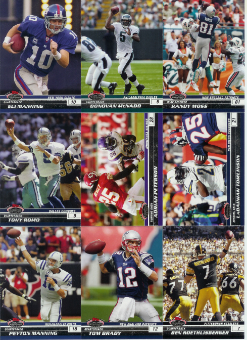 2008 Topps Stadium Club Football Complete Base Set (1-100) ((Incls stars such as Adrian Peterson, Tomlinson, Romo, Favre, Manning, Brady, Bush, Roethlisberger & more)