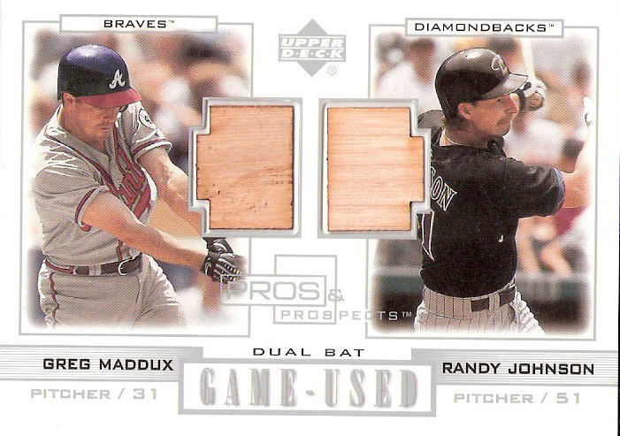 2001 Upper Deck Pros and Prospects Game-Used Dual Bat #PPMJ Greg Maddux/Randy Johnson