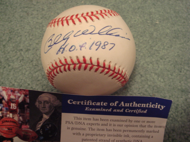 Billy Williams Autographed Official N.L. Baseball With PSA COA with HOF 1987 ins.