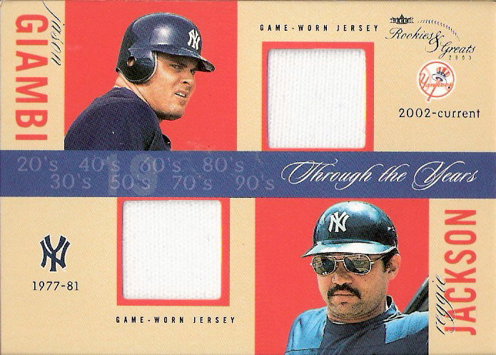 2003 Fleer Rookies and Greats Through the Years Game Used Dual #JGRJ Jason Giambi Jsy/Reggie Jackson Jsy