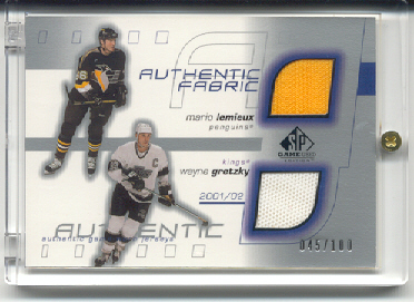 2001-02 SP Game Used Authentic Fabric #DFLG Mario Lemieux/Wayne Gretzky