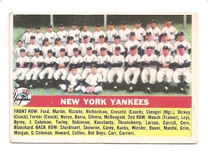 1956 Topps #251 Yankees Team Card EX Actual scan