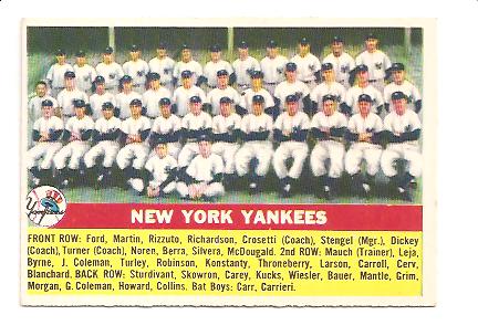 1956 Topps #251 Yankees TC EXMT Actual scan
