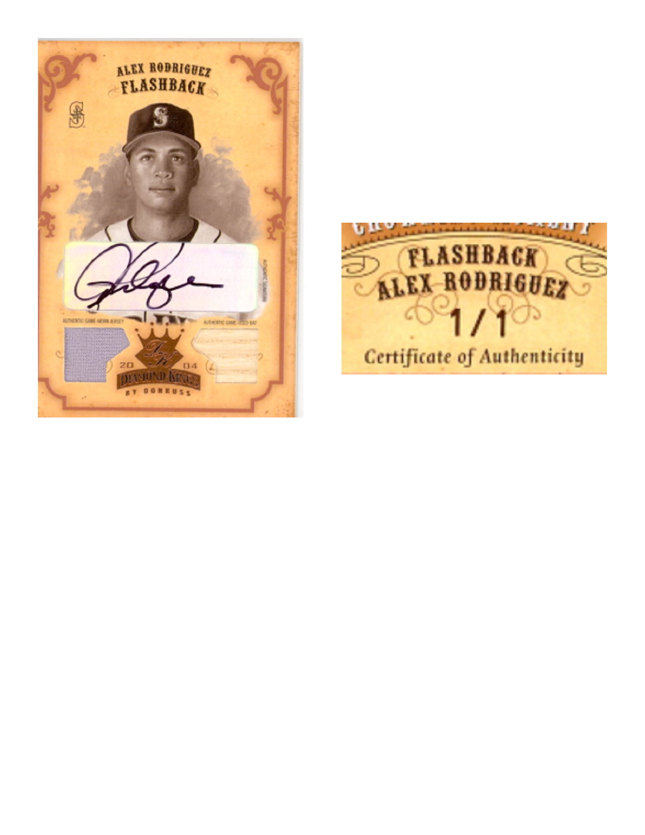2004 Diamond Kings DK Combos Bronze Sepia #154 Alex Rodriguez FB Bat-Jsy/1