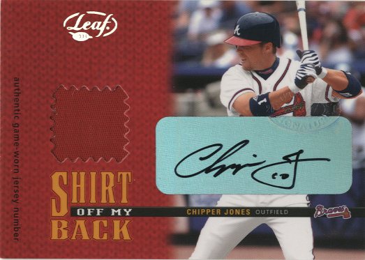 2004 Leaf Shirt Off My Back Jersey Number Patch Autographs #13 Chipper Jones