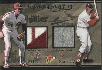 2004 Ultra Legendary 13 Dual Game Used Gold #MSSM Mike Schmidt Patch/Stan Musial Jsy