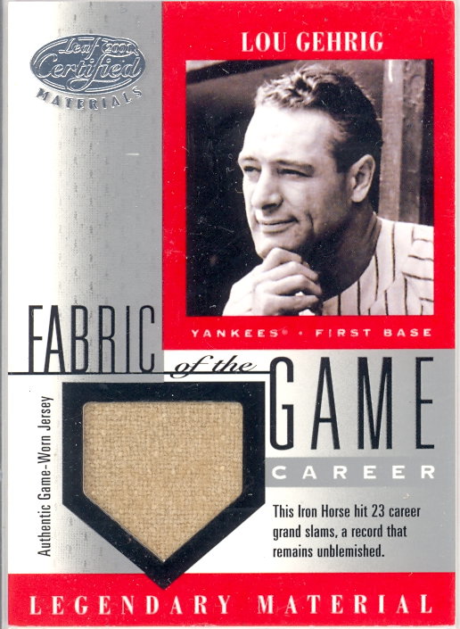 2001 Leaf Certified Materials Fabric of the Game #1CR Lou Gehrig/23