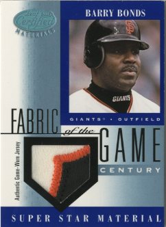 2001 Leaf Certified Materials Fabric of the Game #44CE Barry Bonds/21
