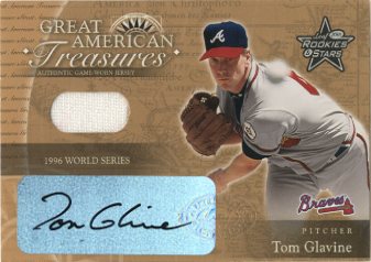 2001 Leaf Rookies and Stars Great American Treasures Autograph #GT6 Tom Glavine 96 WS Jsy