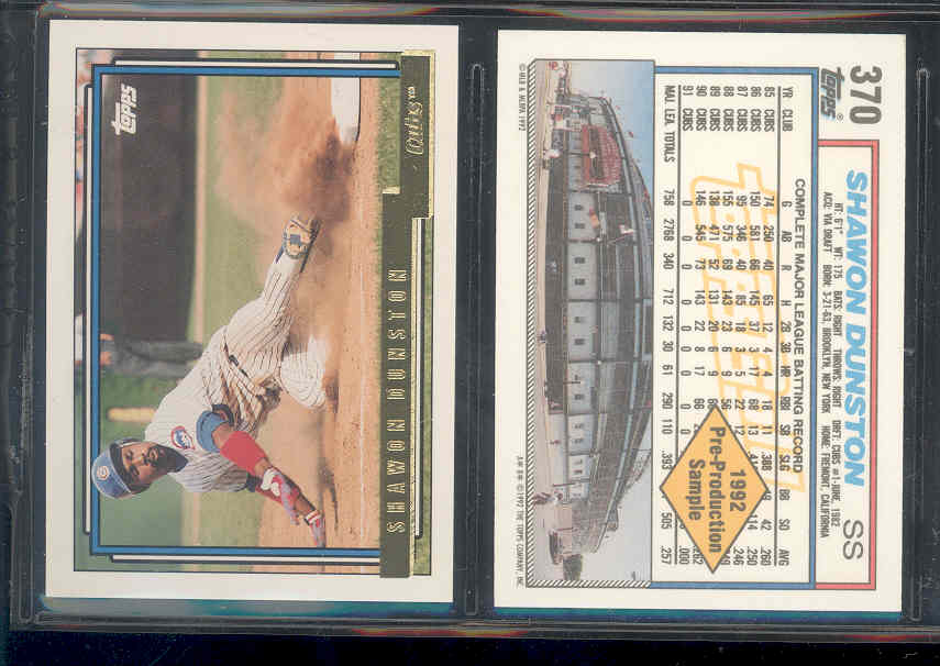 1992 Topps Gold Pre-Production Sheet #370 Shawon Dunston