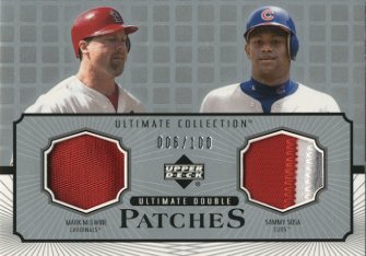 2002 Ultimate Collection Patch Card Double #MS Mark McGwire/Sammy Sosa