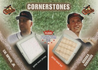 2002 Fleer Platinum Cornerstones Memorabilia #11 Cal Ripken Jsy/Brooks Robinson Bat