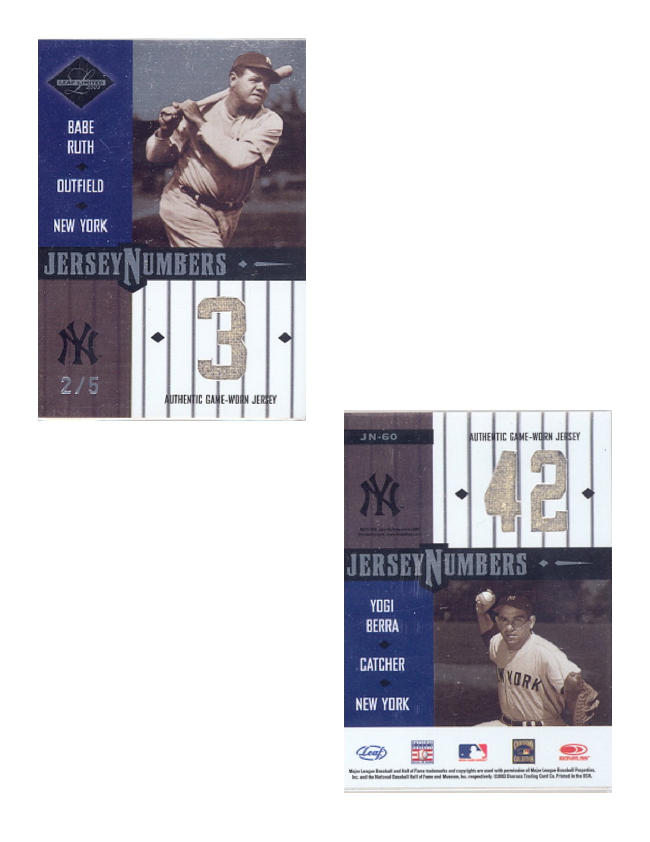 2003 Leaf Limited Jersey Numbers #60 Babe Ruth/Yogi Berra/5