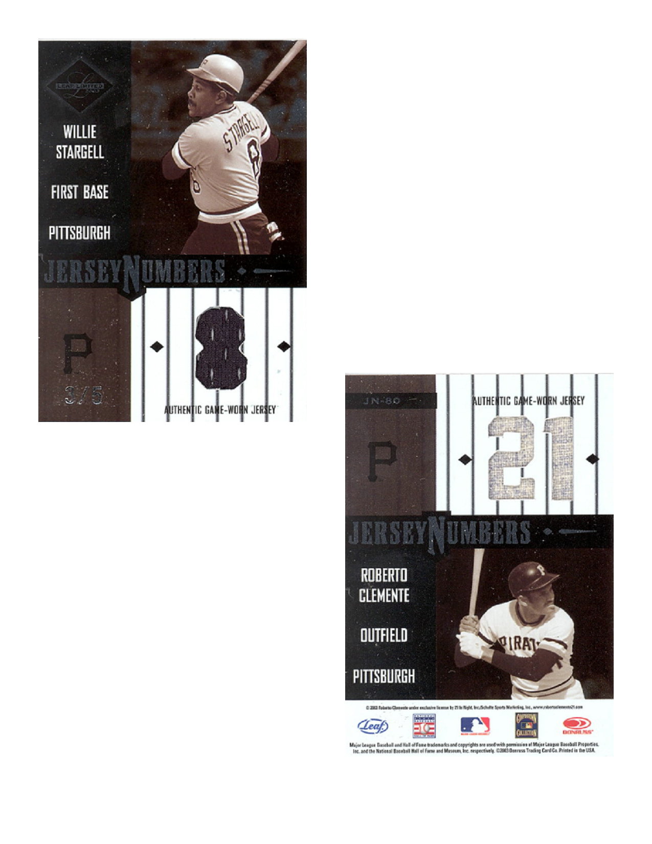 2003 Leaf Limited Jersey Numbers #80 Willie Stargell/Roberto Clemente/5