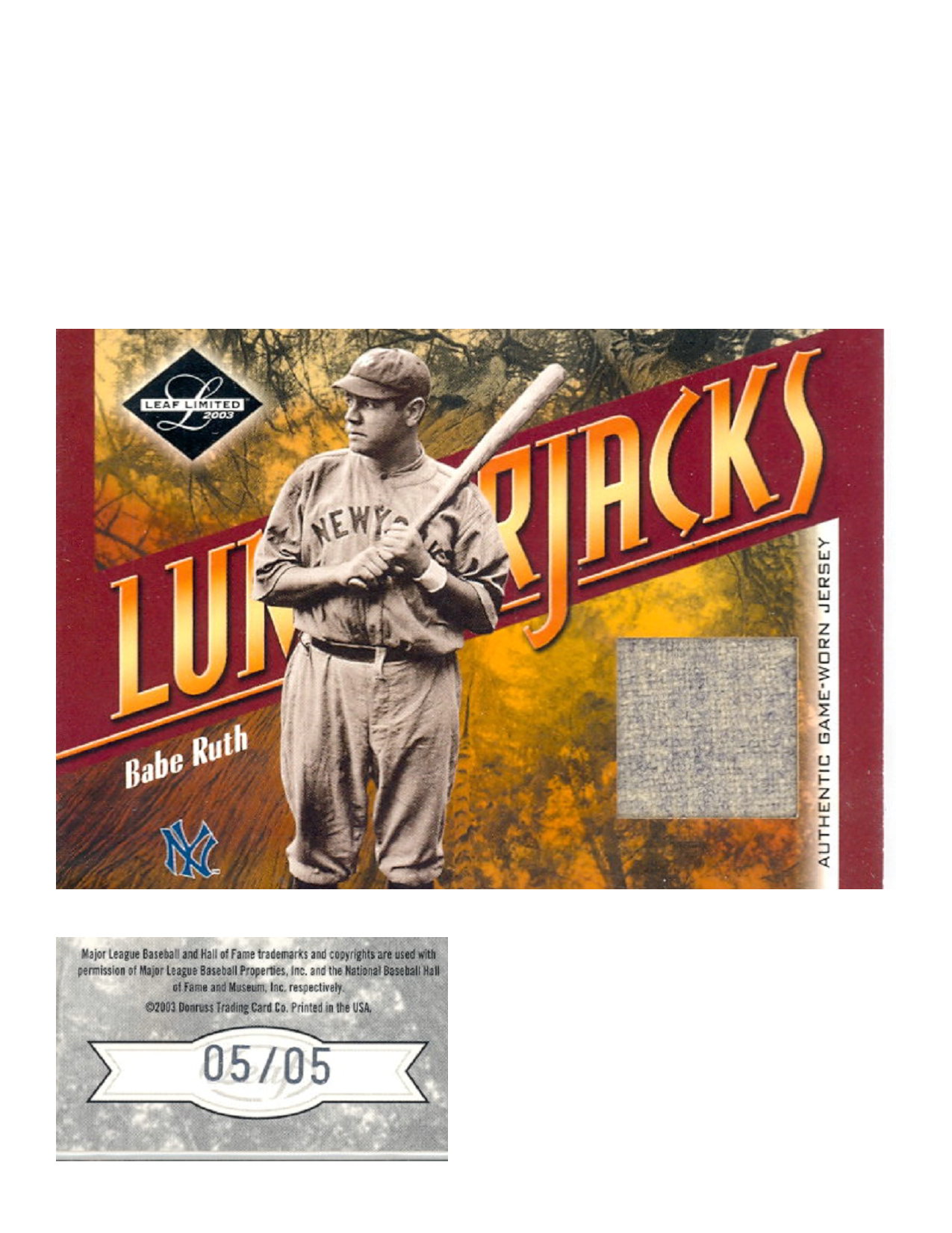2003 Leaf Limited Lumberjacks Jersey #1 Babe Ruth/5