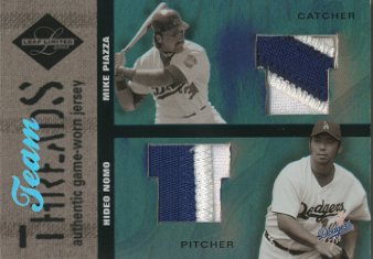 2003 Leaf Limited Team Threads Prime #27 Mike Piazza/Hideo Nomo/10