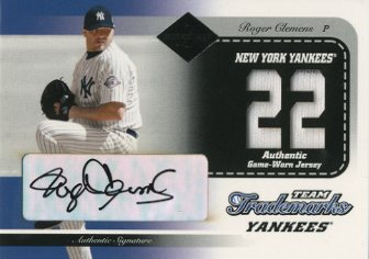 2003 Leaf Limited Team Trademarks Autographs Jersey #36 Roger Clemens/22
