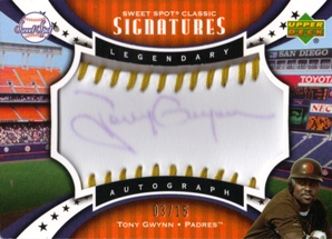 2007 Sweet Spot Classic Signatures Gold Stitch Blue Ink #TG Tony Gwynn/15