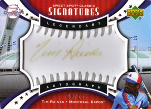 2007 Sweet Spot Classic Signatures Silver Stitch Black Ink #TR Tim Raines/25