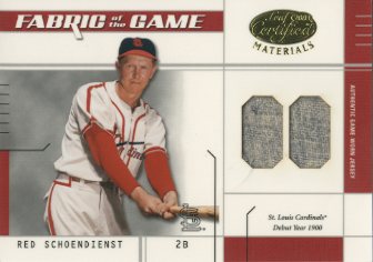 2003 Leaf Certified Materials Fabric of the Game #6DY Red Schoendienst DY/1