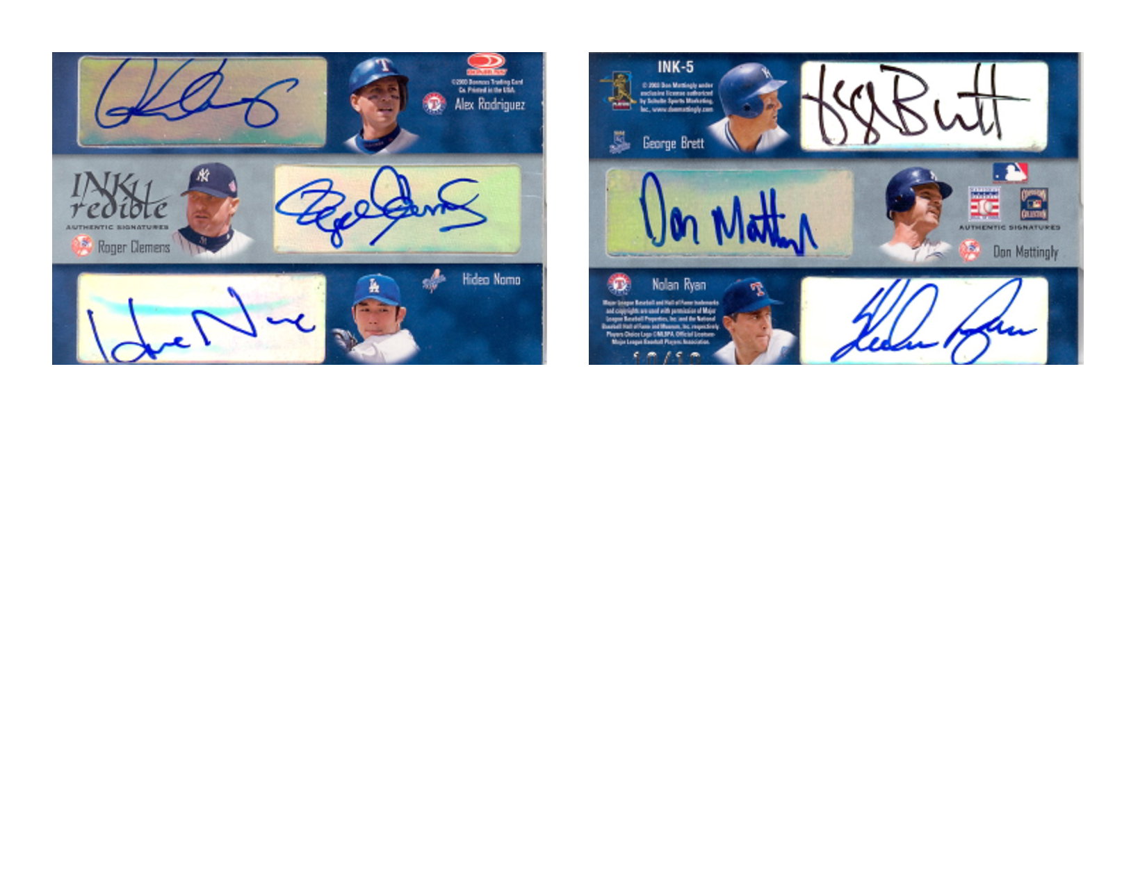 2003 Donruss Signature INKredible Six #5 Alex Rodriguez/Roger Clemens/Hideo Nomo/George Brett/Don Mattingly/Nolan Ryan