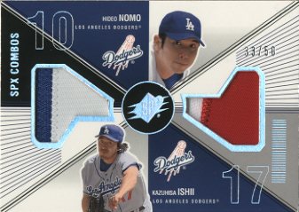 2003 SPx Game Used Combos #NI Hideo Nomo Patch/Kazuhisa Ishii Patch/50