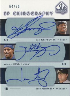 2003 SP Authentic Chirography Triples #GSG Grif/Sosa/Giam/75 EX