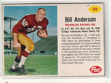 1962 Post Cereal #188 Bill Anderson SP