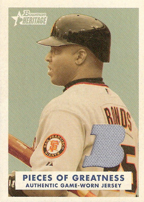 2006 Bowman Heritage Pieces of Greatness White #BB Barry Bonds Jsy