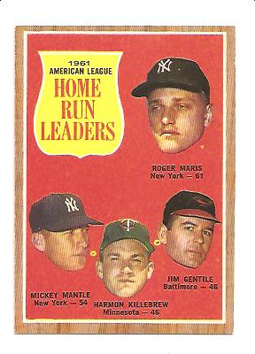 1962 Topps #53 AL Home Run Leaders/Roger Maris/Mickey Mantle/Jim Gentile/Harmon Killebrew