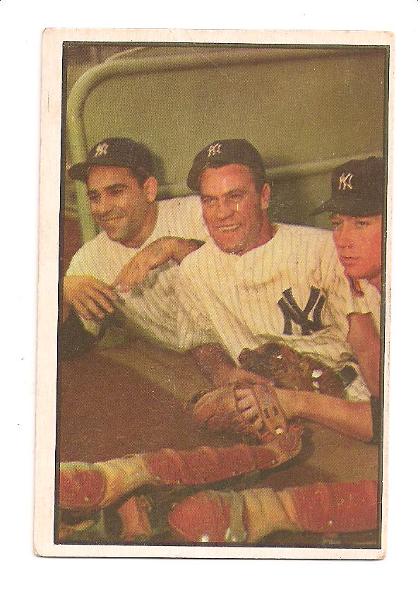 1953 Bowman Color #44 Yogi Berra/Hank Bauer/Mickey Mantle
