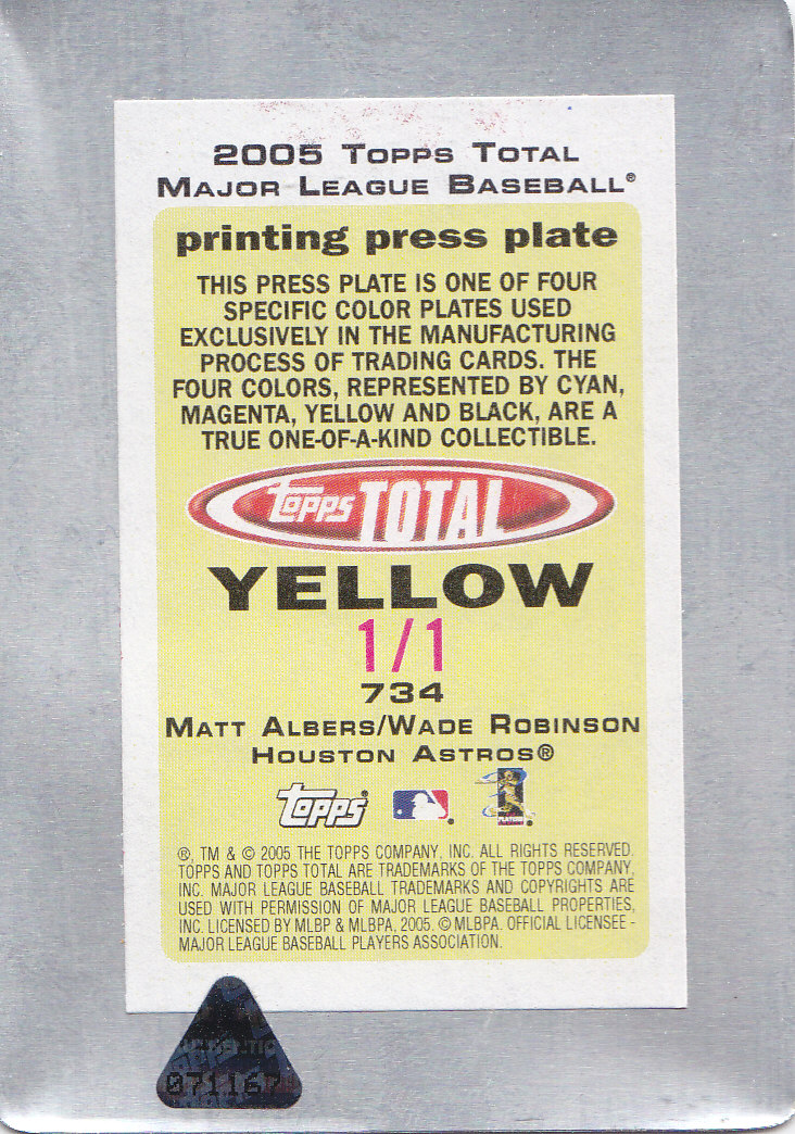 2005 Topps Total Press Plates Yellow Back #734 M.Albers/W.Robinson