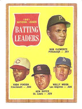 1962 Topps #52 NL Batting Leaders/Roberto Clemente/Vada Pinson/Ken Boyer/Wally Moon